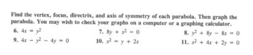 Find the vertex, focus, directrix, and axis of symmetry of each parabola. i need numbers