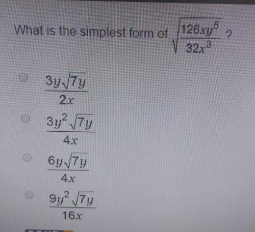 What is the simplest form of √126xy^5/32x^3 (square root of the entire thing btw)
