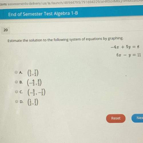 Estimate the solution to the following system of equations by graphing. -4. + 5y = 8 63