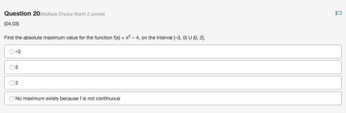 Find the absolute maximum value for the function f(x) = x^2 − 4, on the interval [–3, 0) u (0, 2].