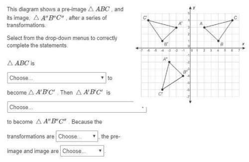 This diagram shows a pre-image △abc , and its image,  △a′′b′′c′′ , after a series of transformatio