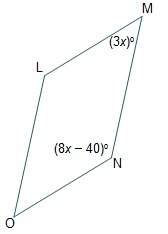 Figure lmno is a parallelogram. what is the value of x?  a.8 b.10 c.13