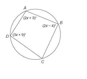 quadrilateral abcd  is inscribed in this circle. what is the measure of an