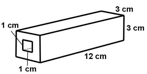 The three-dimensional figure below is a solid rectangular prism with a hole in the shape of another
