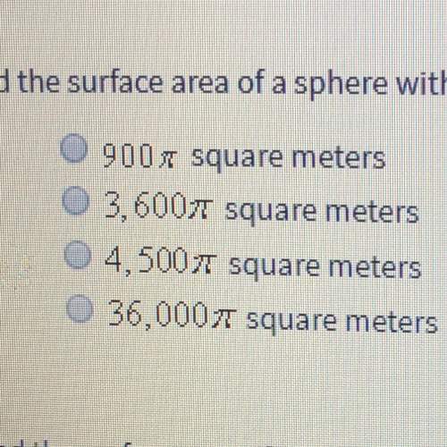 Find the surface area of a sphere with diameter 30 m. leave your answer in terms of . o9