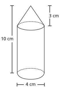 The object below was made by placing a cone on top of a cylinder. the base of the cone is congruent