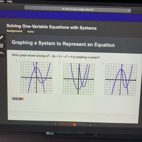 Which graph shows solving 2x^2-8x+5=-x^+4 by graphing a system? ?