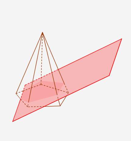 Aplane cuts a pyramid as shown in the diagram. what is the shape of the cross section? &lt;