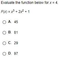 Evaluate the function below for x=4 f(x)=x^3+2x^2+1