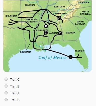 Which route shows the trail of tears?