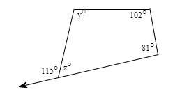 Find the value of each variable. a four-sided polygon has angles labeled as follows: y degree