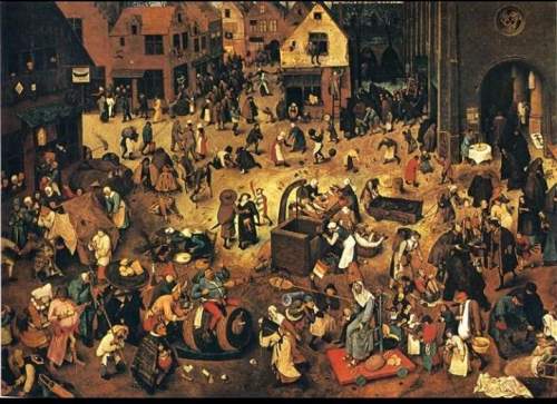 Look at pieter bruegel the elder's battle between carnival and lent. which of the follow
