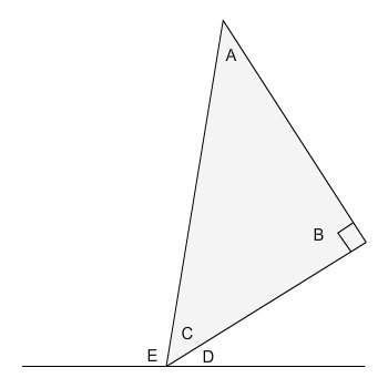 In the figure, angle a measures 41° and angle d measures 32°. what is the measurement of angle e?