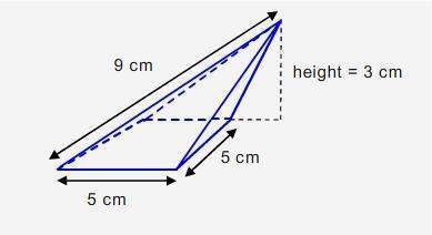 What is the volume of the pyramid in the diagram?  a) 25 cm3 b) 75 cm3 c) 105 cm3&lt;