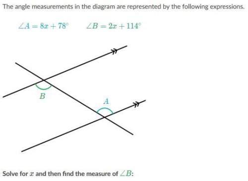 The angle measurements in the diagram are represented by the following expressions. solve for