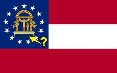 What phrase is missing from this image of the georgia flag?  a.“in god we trust”  b.“la