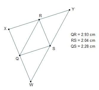 Qr,rs , and sq are midsegments of wxy. the perimeter of wxy is cm.