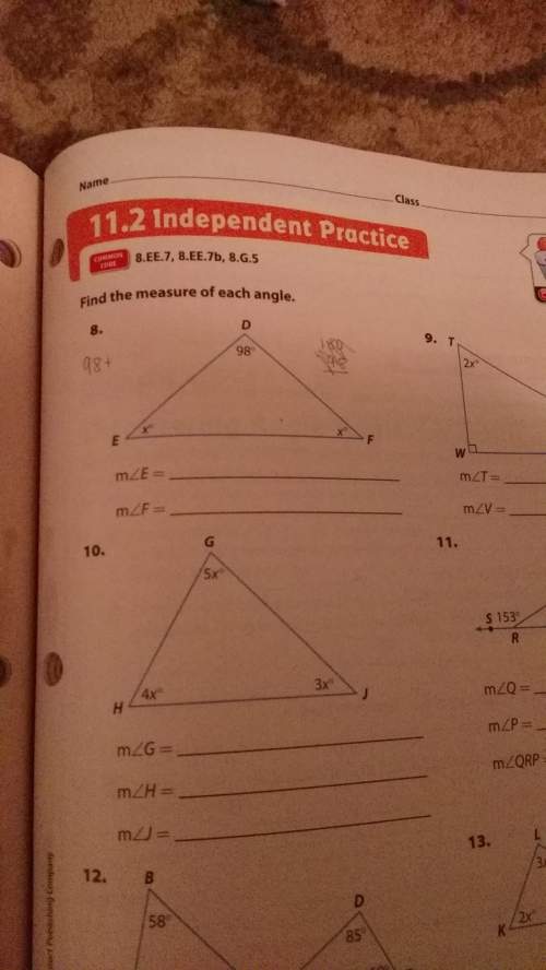 Find the measure of each angle angle d= 98 how do i find the 2 other angles