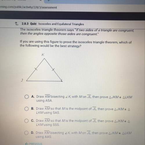If you are using this figure to prove the isosceles triangle theorem, which of the following would b