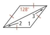 3. in the rhombus, what are m∠1, m∠2 and m∠3? the diagram is not drawn to scale.