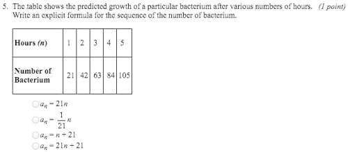 The table shows the predicted growth of a particular bacterium after various numbers of hours.