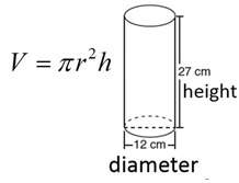 What is the volume, in cubic centimeters, of this cylinder? use 3.14 for π.