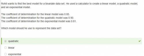 Rohit wants to find the best model for a bivariate data set. he used a calculator to create a linear
