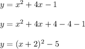 y=x^{2} +4x-1\\\\y=x^2+4x+4-4-1\\\\y=(x+2)^2-5