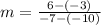 m=\frac{6-\left(-3\right)}{-7-\left(-10\right)}