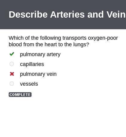 Which of the following blood vessel carries impure blood from heart to

lungs for purification? *Pul