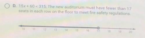 A new auditorium is being built for a college. The balcony has 60 seats. The

floor has 15 rows with