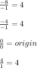 \frac{-8}{-1}=4\\\\\frac{-4}{-1}=4\\\\\frac{0}{0}= origin\\\\\frac{4}{1}=4