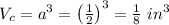V_c=a^3=\left(\frac{1}{2}\right)^3=\frac{1}{8}\ in^3