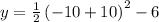 y=\frac{1}{2}\left(-10+10\right)^2-6