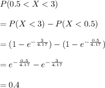 P(0.5 < X < 3) \\\\=P(X
