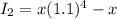 I_2 =x(1.1)^4-x