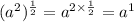 (a^{2})^{\frac{1}{2}}=a^{2\times \frac{1}{2}}=a^1