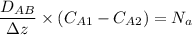 $\frac{D_{AB}}{\Delta z } \times (C_{A1}-C_{A2})=N_a$