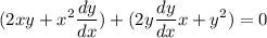 \displaystyle (2xy+x^2\frac{dy}{dx})+(2y\frac{dy}{dx}x+y^2)=0