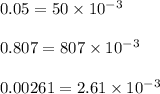 0.05 = 50\times 10^-^3\\ \\0.807=807\times 10^-^3\\\\0.00261=2.61\times 10^-^3