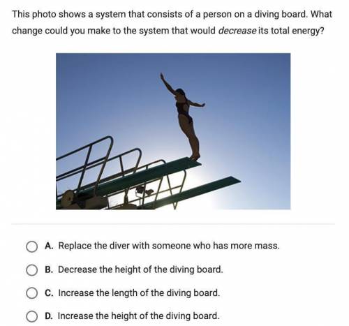 This photo shows a system that consists of a person on a diving board. What

change could you make t