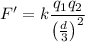 \displaystyle F'=k\frac{q_1q_2}{\left(\frac{d}{3}\right)^2}