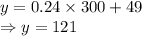 y=0.24\times300+49\\\Rightarrow y=121