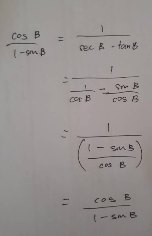 Cos/(1-sinß) = 1/(secß - tanß) prove.