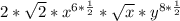 2 * \sqrt{2} * x^{6*\frac{1}{2}} * \sqrt{x} * y^{8*\frac{1}{2}}