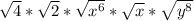 \sqrt{4} * \sqrt{2} *\sqrt{x^6} * \sqrt{x}*\sqrt{y^8}