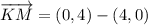 \overrightarrow{KM} = (0,4)-(4,0)