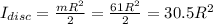 I_{disc} = \frac {mR^2}{2}=\frac {61R^2}{2}=30.5 R^2