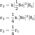 \tt r_2=k[\dfrac{1}{2}No]^2[H_2]\\\\r_2=\dfrac{1}{4}k.[No]^2[H_2]\\\\r_2=\dfrac{1}{4}r_1