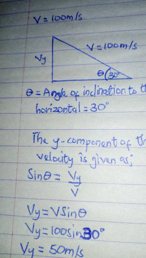 In projectile mtion, what is the y-component of the initial velocity? if V= Vi = 100 m/s and the ang